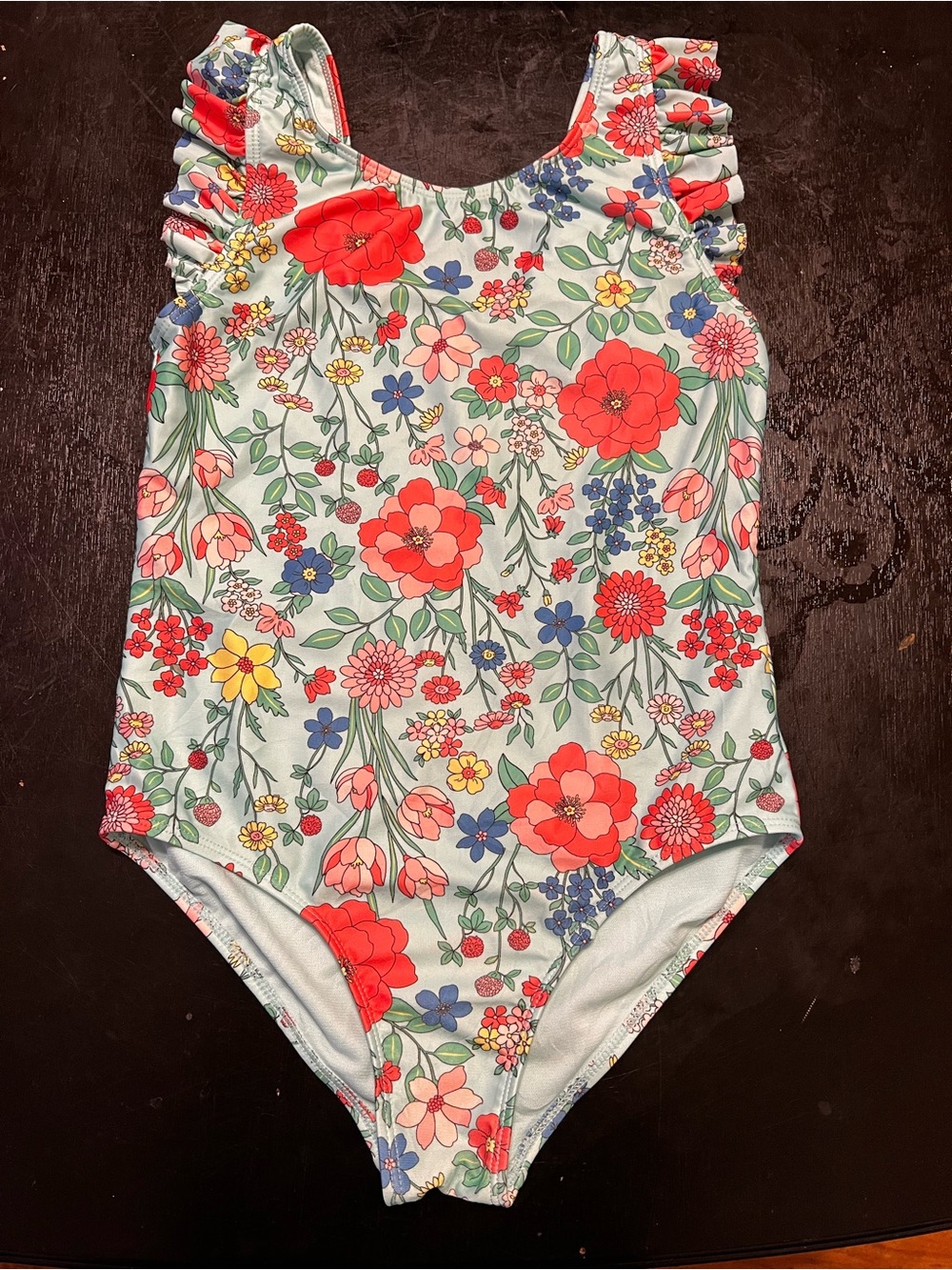 wonder nation Floral Aqua and Coral Girls Swimsuit size large 10-12